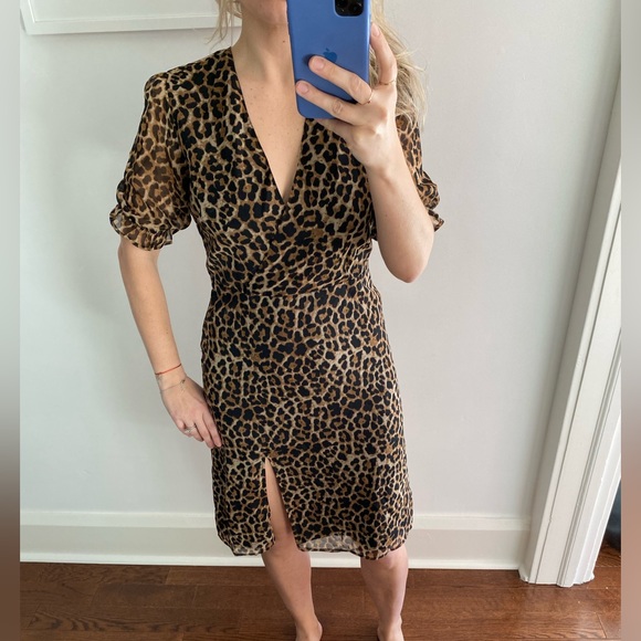 New ASOS NA-KD Leopard Dress, Wrap Front, Slit Detail, Short Sleeve, Midi, US S - Picture 3 of 12